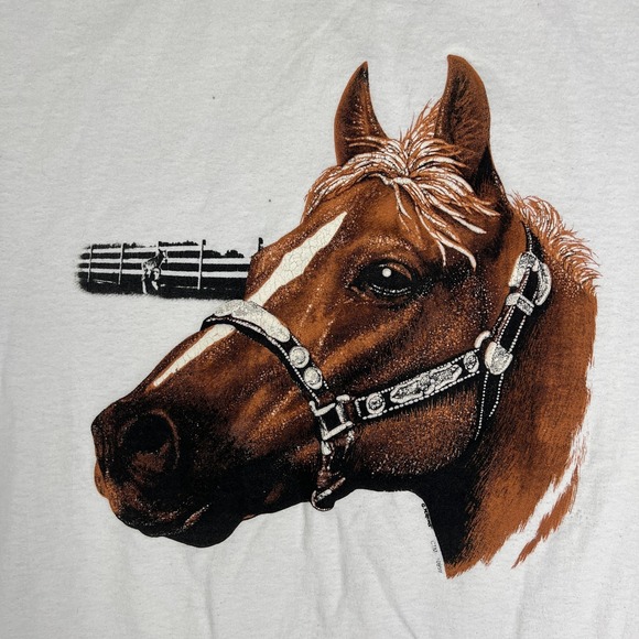 VTG Horse Head Graphic T Shirt Fits M 1990s Jerzees Western Cowboy Riding USA - Picture 2 of 12